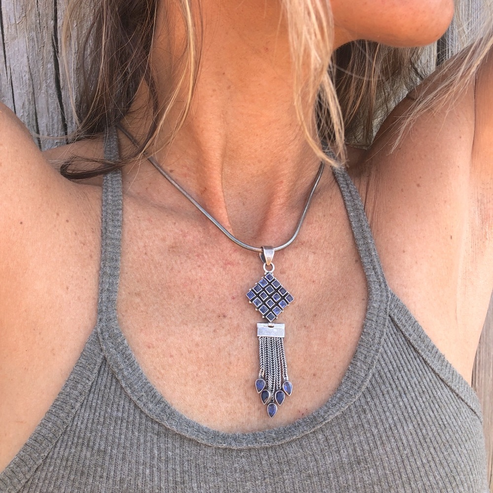 Tribal Sterling Silver Amethyst Necklace Earrings